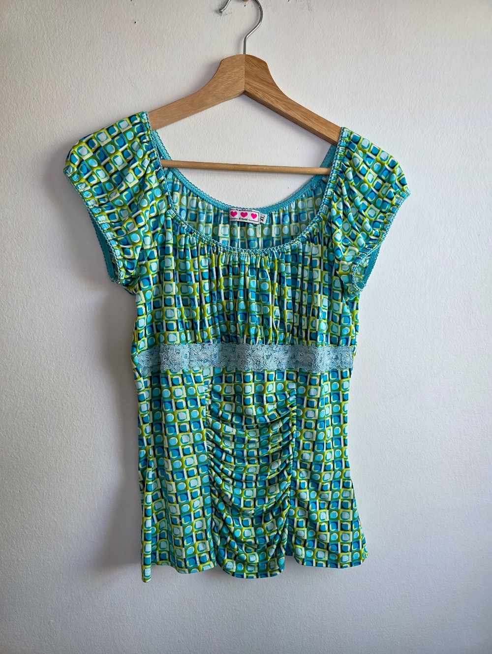 Vintage Y2K Three Pink Hearts by Trixxi Milkmaid Top